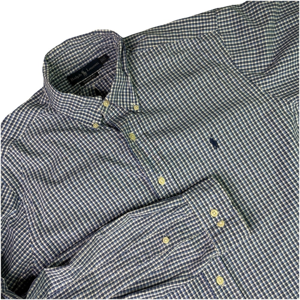 Ralph Lauren Shirt Mens 16.5 34/35 Blue Plaid Classic Fit Long Sleeve Button Up‎